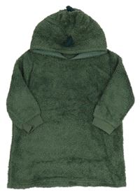 Khaki chlupatá oversize mikina s kapucí 