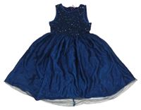 Tmavomodré tylové slavnostní šaty s flitry Orchestra