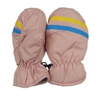 Světlerůžové šusťákové palcové zimní rukavice s pruhy 
