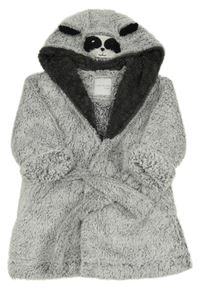 Šedo-melírovaný chlupatý župan s pandou a kapucí Next