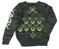 Černo-šedý žíhaný svetr s logem - X-BOX