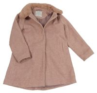 Růžový vzorovaný flaušový  podšitý kabát Primark