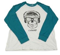 Bílo-modrozelené triko s lebkou 