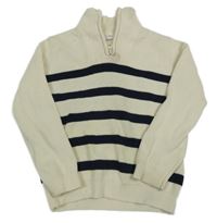 Smetanovo-tmavomodrý pruhovaný svetr M&S