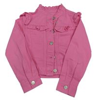 Růžová riflová crop bunda s volánky Dunnes