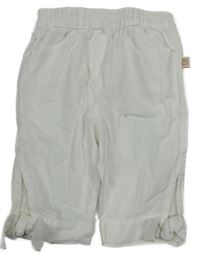 Bílé plátěné crop kalhoty s mašlemi