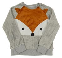 Šedo-oranžovo-bílá plyšová mikina s lišákem Lindex