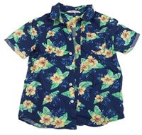 Tmavomodrá košile s květy H&M
