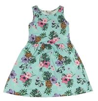 Pomněnkové bavlněné šaty s květy a ananasy H&M