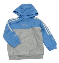 Šedo-modrá mikina s logem a kapucí Adidas