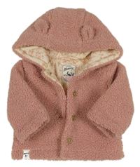 Růžová huňatá zateplená bunda s kapucí Mantaray