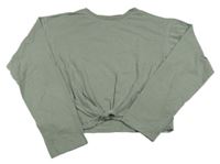 Světlekhaki crop triko s uzlem H&M