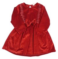 Červené sametové šaty s volánky a mašlí zn Shein