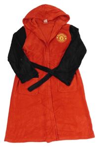Červeno-černý chlupatý župan Manchester United s kapucí 