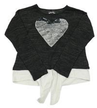 Tmavošedý svetr se všitou halenkou a srdíčkem z překlápěcích flitrů Staccato