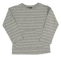 Šedo-bílá pruhovaná mikina s klokankou Primark