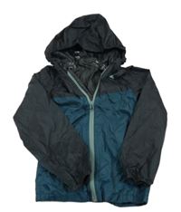 Černo-petrolejová šusťáková nepromokavá bunda s kapucí Quechua 