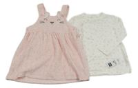 Nové - 2set - Světlerůžové sametové šaty se zajíčkem + bílé triko s kytičkami Dunnes