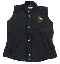 Černá šusťáková prošívaná zateplená jezdecká vesta s koníky Horka 