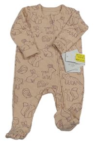 Nové - Broskvový prošívaný zateplený overal se zvířátky George