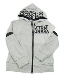 Šedo-bílá propínací mikina s nápisy a kapucí C&A