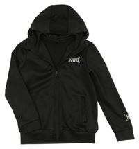 Černá propínací mikina s nápisem a kapucí 