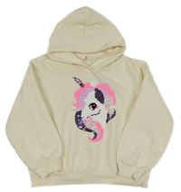 Smetanová mikina s jednorožcem z flitrů a kapucí H&M