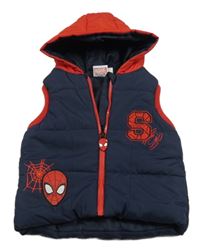 Tmavomodro-červená šusťáková zateplená veste se Spider-manem a kapucí Marvel