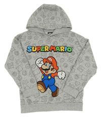 Šedá mikina s Máriem a kapucí 