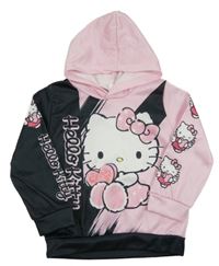 Světlerůžovo-černá mikina s Kitty a kapucí 