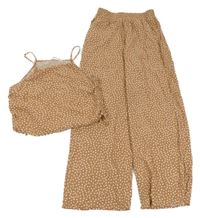 2set - Béžový kytičkovaný crop top + palazzo kalhoty H&M