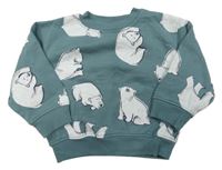 Zelenošedá oversize mikina s medvídky Primark