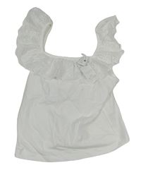 Bílý crop top s volánky s madeirou JEFF&CO