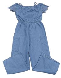 Modrý cargo lehký kalhotový culottes overal riflového vzhledu s madeirou C&A