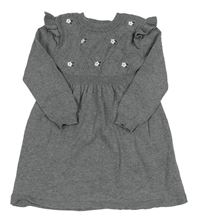 Šedé melírované pletené šaty s květy a károváním a volánky zn. PRIMARK