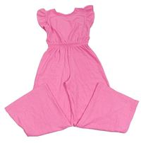 Růžový mačkaný kalhotový culottes overal s volánky