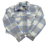 Bílo-světlemodro-modro-hnědá kostkovaná košilová crop bunda New Look 