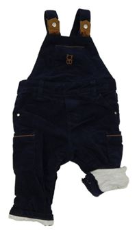 Tmavomodré cargo manšestrové laclové podšité kalhoty OBaïBi