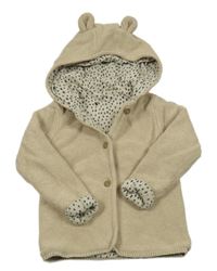 Béžový propínací podšitý svetr s kapucí s oušky Tu