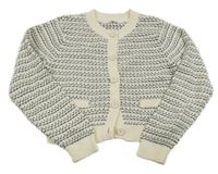 Smetanovo-černý melírovaný/vzorovaný propínací oversize crop svetr John Lewis