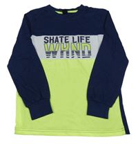 Tmavomodro-bílo-limetkové triko s nápisy Y.F.K.