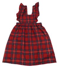 Červeno-tmavomodro-bílo-zlatá kostkovaná laclová sukně s volánky PRIMARK