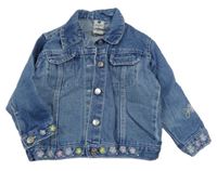 Modrá riflová bunda s výšivkou a límečkem 