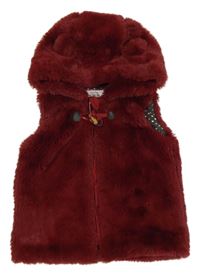 Vínová kožešinová podšitá vesta s kapucí s oušky NUTMEG