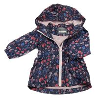 Tmavomodrá šusťáková jarní parka s kytičkami a kapucí PRIMARK