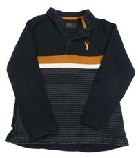 Černo-hnědo-bílá vzorovaná mikina s výšivkou a límečkem Next