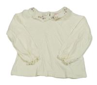 Smetanové triko s límečkem s kytičkami ZARA