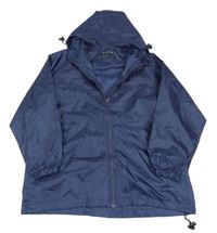 Tmavomodrá šusťáková nepromokavá bunda s kapucí 