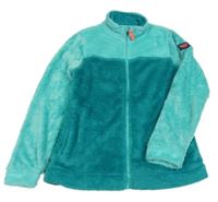 Modrozeleno-světletyrkysová chlupatá funkční bunda s nášivkou crivit