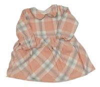 Světlerůžovo-bílo-modrošedo-zlaté kostkovano/kárované šaty s límečkem Matalan